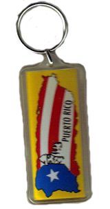 Puerto Rican Flag Keychain with the Shape of the Island and Flag of Puerto Rico, Round shaped Puerto Rico
