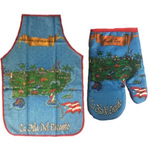 Apron and Cooking Mitt with the Puerto Rico Map, Souvenirs from Puerto Rico, Cooking Instruments from Puerto Rico Puerto Rico